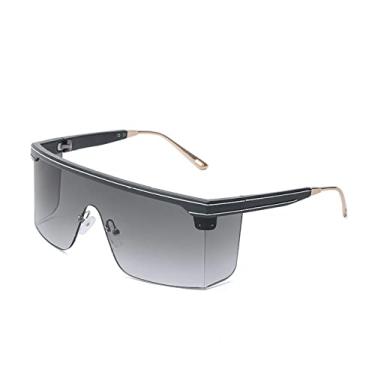 Imagem de Óculos de sol quadrados de luxo femininos masculinos designer de grandes dimensões em forma de máscara retrô óculos de sol femininos uv400 óculos casuais, preto cinza, tamanho único