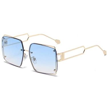 Imagem de Moda moda óculos de sol feminino metal oco moldura azul gradiente oversized quadrado óculos de sol senhoras óculos de condução UV400, C3 gradiente azul, tamanho único
