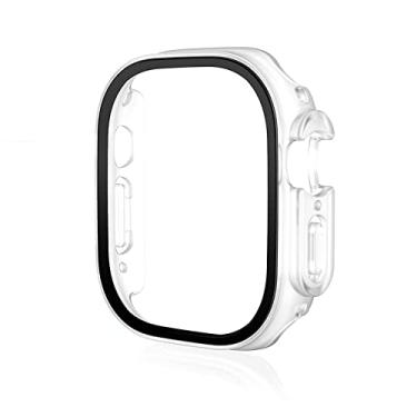 Imagem de KGFCE Vidro+Capa para Apple Watch Case Ultra 49mm PC Bumper Capa Temperada Protetor de Tela Shell Iwatch Accessorie Series Ultra Cover (Cor: Fosco Transparente, Tamanho: Ultra 49MM)