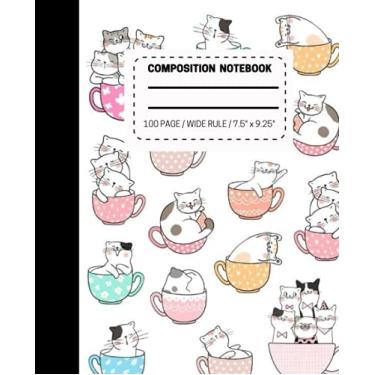 Imagem de Cats In Tea Cups Composition Notebook: Cats in Tea Cups Composition Notebook for Teens, 7.5×9.25, 100 Wide Ruled Pages