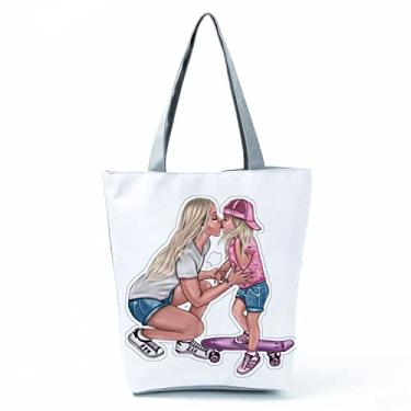 Imagem de Bolsas femininas afro douradas impressas bolsa de ombro moda bonita bolsa de compras ecológica portátil bolsa de praia de alta capacidade, Hl3045