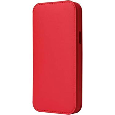 Imagem de TTUCFA Capa de couro para iPhone 12/12Pro 6,1 polegadas, capa de proteção à prova de choque com flip retrô ultrafina de couro genuíno com suporte e slots de cartão (cor: vermelho)