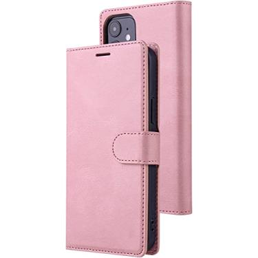 Imagem de KANUZ Capa carteira para iPhone 13 Pro, capa flip de couro PU premium com suporte de dinheiro suporte magnético à prova de choque TPU interior capa de telefone para iPhone 13 Pro (cor: rosa)