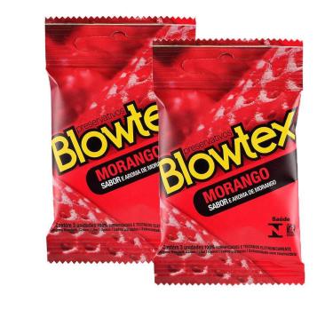 Imagem de Kit 2 Pacotes Preservativo Blowtex Morango C/ 3 Unidades Cada
