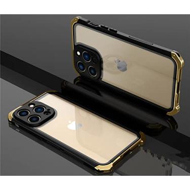 Imagem de Para caixa de vidro de metal de alumínio à prova de choque para iPhone 14 13 Pro Max 14 Pro XR XS MAX 7 8 Plus X Capa à prova de choque, ouro preto, para iPhone 11Pro