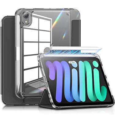 Imagem de INFILAND Capa para iPad mini 7, iPad mini 7ª (A17 Pro)/6ª geração 21.1 cm 2024/2021, traseira transparente e capa protetora de couro PU com suporte para lápis suporta carregamento sem fio, cinza claro