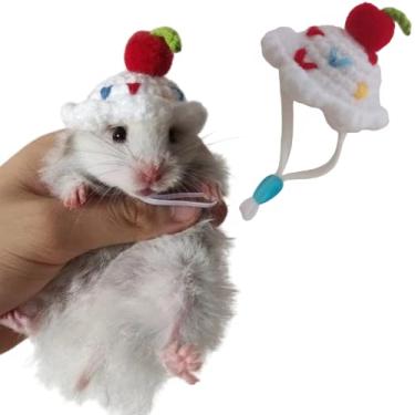 Imagem de Chapéu de hamster mini animais pequenos com alça ajustável adoráveis chapéus pequenos de malha à mão para lagarto, porquinho-da-índia réptil roupas de festa de Natal acessórios de fantasia (O, pequeno)