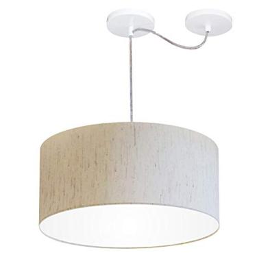Imagem de Lustre Cilíndrico com Desvio de Centro Cúpula Tecido 50x25, Vivare Iluminação, Pendente4151 LLA-35, Linho Bege, Médio