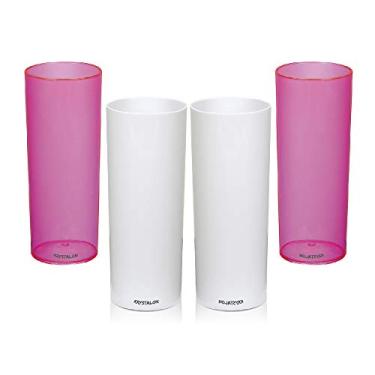 Imagem de Kit 4 Copos Tubo Branco e Rosa Neon 300 ml KrystalON