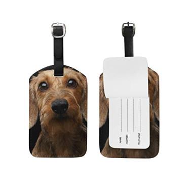 Imagem de My Daily Dachshund Etiqueta de bagagem de cachorro Bolsa de couro de poliuretano para viagem, etiqueta de bagagem, conjunto de 2 peças