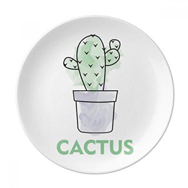 Imagem de Suculentas de cacto, prato de aquarela de plantas em vaso decorativo de porcelana Salver louças de jantar
