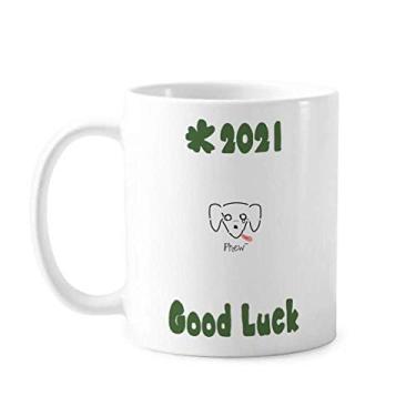 Imagem de Mapa de cachorro com texto Art Deco, presente moderno de boa sorte 2021, caneca de cerâmica e porcelana de café