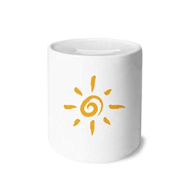 Imagem de DIYthinker Caixa de dinheiro com pintura à mão e sol amarelo, porta-moedas de cerâmica, presente de cofrinho
