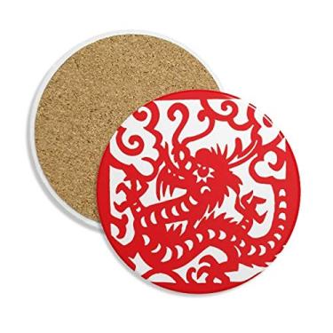 Imagem de Caneca de vidro do zodíaco chinês, corte de papel, dragão, animal, copo, copo, proteção de mesa, pedra absorvente
