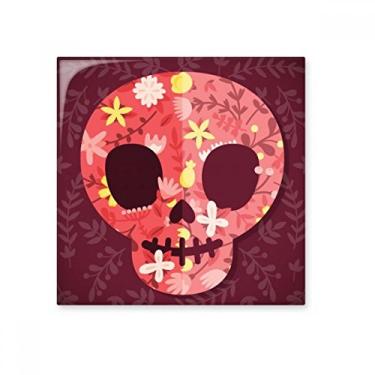 Imagem de Crânios rosa do México Dia dos Mortos Azulejo de cerâmica brilhante banheiro cozinha parede decoração artesanato presente