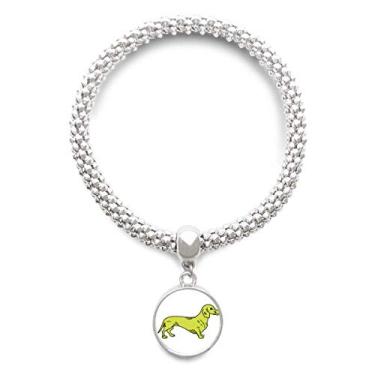 Imagem de DIYthinker Pulseira com pingente de prata com estampa amarela de desenho de cachorro com ilustração de desenho animado e corrente ajustável
