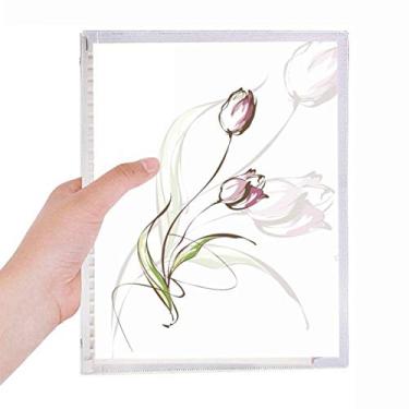 Imagem de Caderno tulipa pintado à mão com flores rosa e folhas soltas diário recarregável