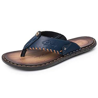 Imagem de MXTSH Chinelo masculino casual de couro para casa chinelos de borracha masculinos, Blue Flip Flops, 9.5
