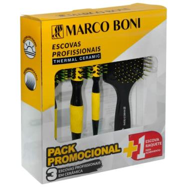 Imagem de Marco Boni Kit Prof 3 Escovas Thermal Ceramic E 1 Escova Raquete Desembaraçante 6204 Amarelo 4 Unidades.