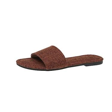 Imagem de Sandálias de dedo do pé para mulheres sandálias de praia femininas vazadas casuais chinelos rasos sandálias retrô, Café, 7.5