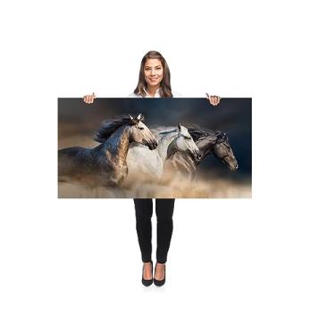 Imagem de Quadro Decorativo Grande sala Cavalos Correndo 100x50 Quadro para Quarto Hall Abstrato