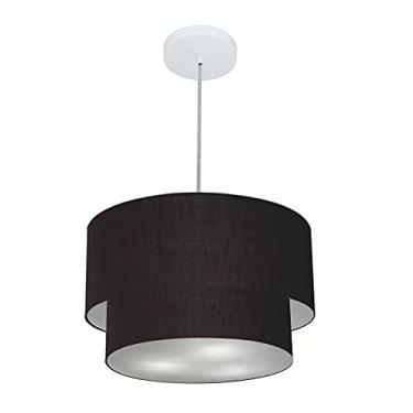 Imagem de Lustre Pendente Duplo Cúpula Tecido 25/40x35, Vivare Iluminação, Pendente4160 PRPR, Preto, Médio