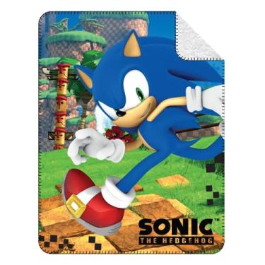 Imagem de Franco Jogo de cama infantil Sonic The Hedgehog, cobertor de lã de ovelha, 117 x 152 cm, (produto oficialmente licenciado)