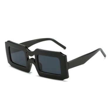 Imagem de Óculos de sol de pontes duplas, feminino, cor gelatinosa, vintage, lente gradiente quadrada, polígono, masculino, preto, tamanho único