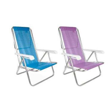 Imagem de Kit Cadeira Praia Reclinavel 8 Posições Alumínio Azul E Lilás Mor