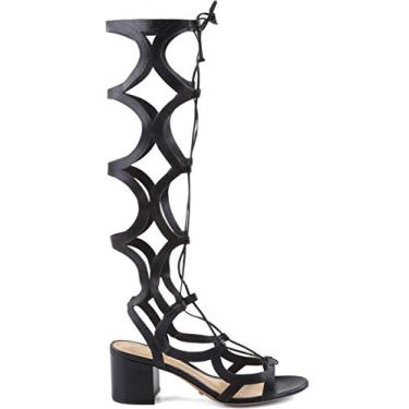 Imagem de Schutz Perlie Black Leather Knee High Tie Up Low Heel Gladiator Sandal (5, Black)