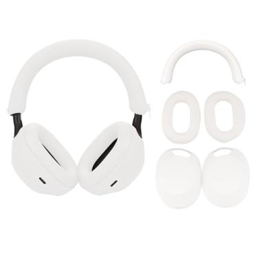 Imagem de Adhiper Conjunto de 3 capas para fones de ouvido Sony WH-1000XM5, capa de fone de ouvido/capa de ouvido/protetor de faixa de cabeça/protetor de almofada de cabeça, acessórios de fones de ouvido de silicone macio à prova de suor (branco)