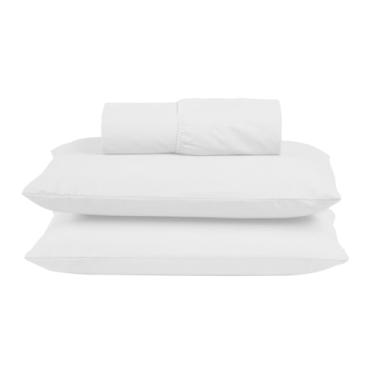 Imagem de Jogo de Lençol Casal 300 Fios Percal 100% Algodão 03 Peças Cama Box Toque Macio Aveludado (BRANCO)