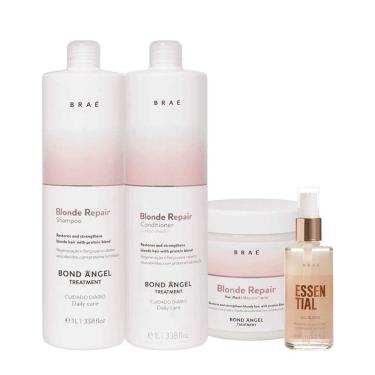 Imagem de Kit Braé Blond Repair Shampoo Condicionador Máscara e Essential Oil Blend (4 produtos)