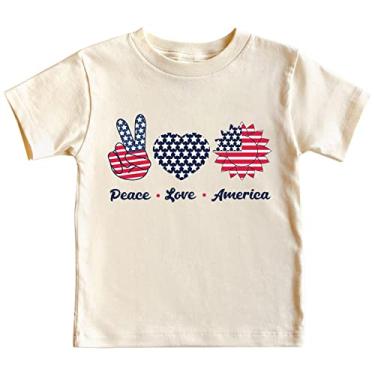 Imagem de Camisa térmica meninos e meninas Dia da Independência paz amor América impressão manga curta camiseta 3 a 14 menino Hi, Z, 13-14 Anos