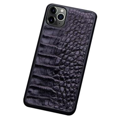 Imagem de HAZARA Capa estilo de negócios para iPhone 15 Pro Max/15 Pro/15 Plus/15, capa de couro genuíno que não irrita a pele com textura de barriga de crocodilo, capa luxuosa, 15ProMax