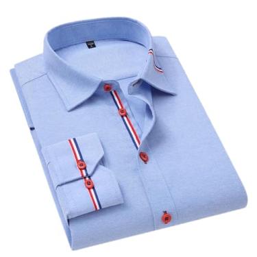Imagem de ZMIN Camisa masculina casual de manga comprida com estampa floral, gola macia, fina, caimento justo, camisa social masculina com roupas coreanas, Azul-celeste, GG