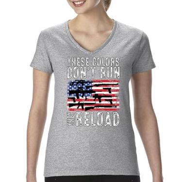 Imagem de Camiseta feminina gola V These Colors Don't Run They Reload 2nd Amendment 2A Second Right American Flag Don't Tread on Me, Cinza, P