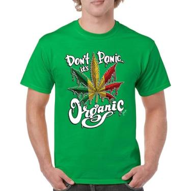 Imagem de Camiseta masculina Don't Panic It's Organic 420 Weed Pot Leaf Smoking Marijuana Legalize Cannabis Stoner Pothead, Verde, M