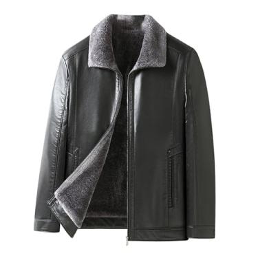 Imagem de Jaqueta masculina de lã, de couro, quente, espessa, com zíper, gola alta, casaco casual, Marrom, XG