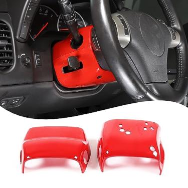 Imagem de Lcojicep Capa de cobertura de coluna de direção compatível com Chevrolet Corvette C6 2005-2013 ABS base de volante interior acessórios de capa de acabamento inferior, 2 peças (vermelho)