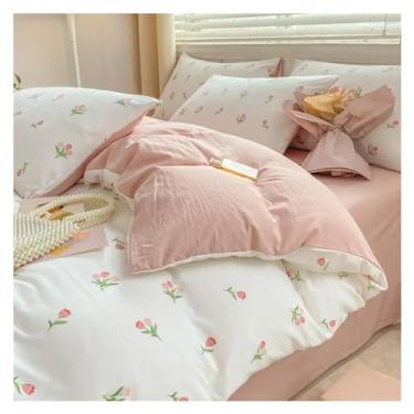 Imagem de Jogo de cama rosa, fronhas, tamanho Queen, conjunto de capa de edredom infantil, lençóis de cama (A 150 x 200 cm, 4 peças)