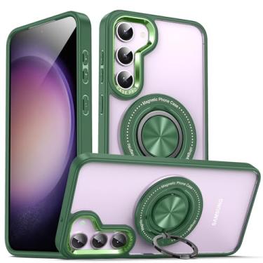 Imagem de Yarxiawin Capa de celular para Samsung Galaxy S24 transparente com suporte de anel carregador sem fio, rosa à prova de choque, capa para Samsung S24 com suporte, fina (verde)