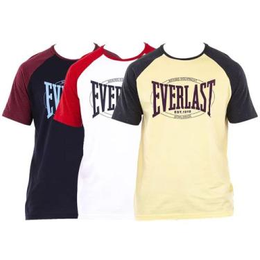 Imagem de Kit 3 Camiseta Everlast Fundamentals Logo Masc Azul / Branco / Amarelo