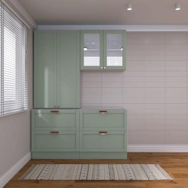 Imagem de Cozinha Modulada 4 Peças 2 Balcões 1 Aéreo 1 Aéreo Alto Sem Tampo Arizona CabeCasa MadeiraMadeira Branco/Menta