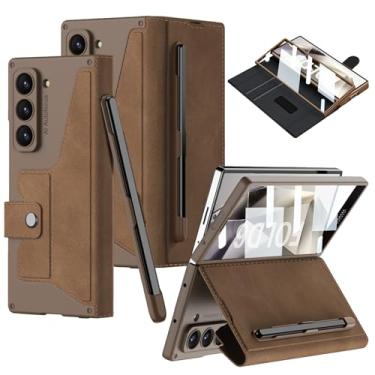 Imagem de DEMCERT Capa para Samsung Galaxy Z Fold 6 com compartimento para S-Pen, capa protetora de corpo inteiro, [compartimento para caneta removível], capa de couro fino e rígido antiarranhões com protetor