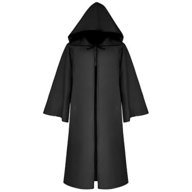 Imagem de Renaissance Hooded Witch Cape Fancy Halloween Medieval Cosplay Long Cloak Knight Devil Costume Jacket Robe