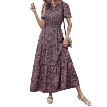 Imagem de Floerns Vestido feminino Boho Ditsy floral manga curta evasê evasê midi, Flor vermelha, multicor, XX-Large