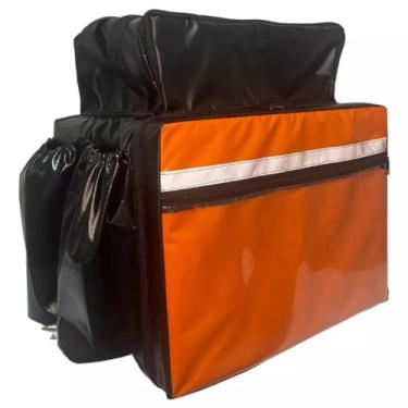 Imagem de Mochila Bag Completa para Motoboy Delivery Impermeável com ISOPOR 45L - Preto/Laranja