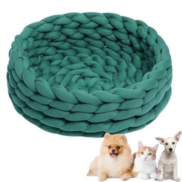 Imagem de Cama de cachorro, cama de gato de algodão de malha redonda, lavável, cama de gato para animais de estimação, cesta de cachorro grossa, ortopédica, ninho de cachorro de malha grossa(Green 1,21")