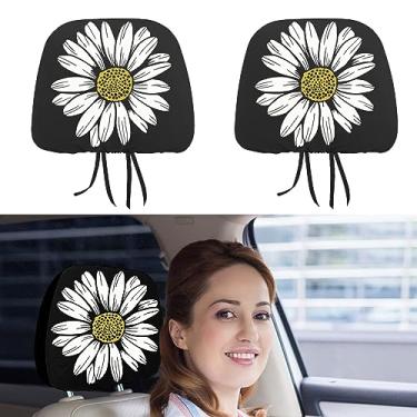 Imagem de Naxizo Pacote com 2 capas de encosto de cabeça margarida, acessórios de capa de assento protetor de encosto de cabeça de carro ajuste universal para todos os modelos de carro/caminhão (margarida)